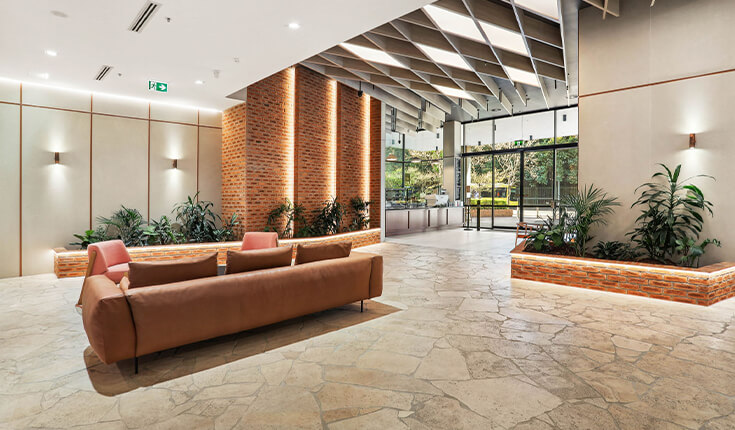 Office lobby at 33 Argyle Street in Sydney with modern interior finishes