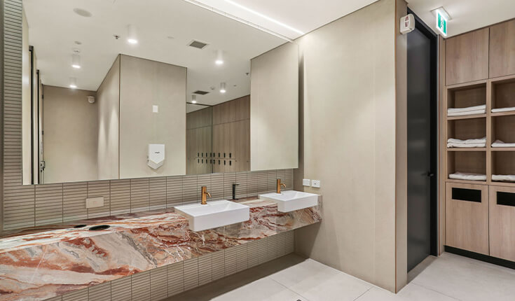 Modern restroom at 33 Argyle Street, Sydney, Australia with clean interior design