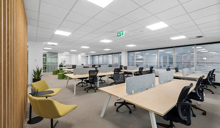 Open-plan office at 33 Argyle Street, Sydney with shared desks and seating