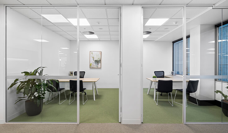 Private office rooms at 33 Argyle Street, Sydney with glass partitions