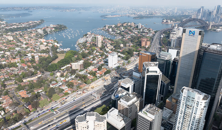 North Sydney cityscape from 165 Walker Street with surrounding high-rise buildings